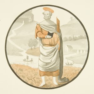Ólomüveg a Szent Márk-templomban - egy szent (akvarell papíron) alkotó: Joseph Manning