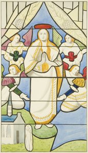 Ólomüveg a Szent Márk-templomban – a Szűz mennybemenetele (akvarell papíron) alkotó: Joseph Manning