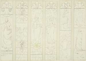 Ólomüveg a Szent Márk-oltár ablakában (ceruza papíron) alkotó: Joseph Manning