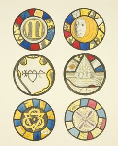 Ólomüveg az északi és keleti ablakokban, a St Mary Redcliffe északi kereszthajója (akvarell papíron)