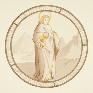 Ólomüveg a püspöki palota privát kápolnájának ablakában: Szent János (akvarell papíron) alkotó: Joseph Manning