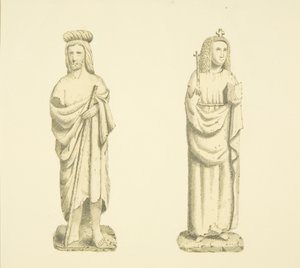 Két figura a Szent Mária Redcliffe-torony fülkéiben (akvarell papíron) alkotó: Joseph Manning