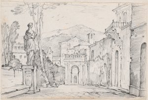 Egy római utca Monte Cavo-val a távolban alkotó: Joseph Marie Vien