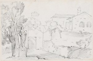 Olasz kert sarka egy templommal azon túl alkotó: Joseph Marie Vien