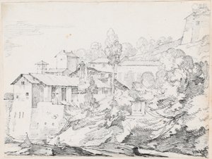 Olasz épületek a domboldalon alkotó: Joseph Marie Vien