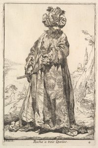 Pasa két kézzel kardot markol a csípőjénél, a Szultán karavánja című sorozatból, 1748. alkotó: Joseph Marie Vien the Elder