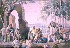 Men at Work, 1920-as évek (toll, tinta és akvarell papíron) alkotó: Joseph Milner