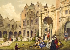 Felfrissülés a gyepteraszon, Holland House, Kensington, "Architecture in the Middle Ages", 1838. alkotó: Joseph Nash