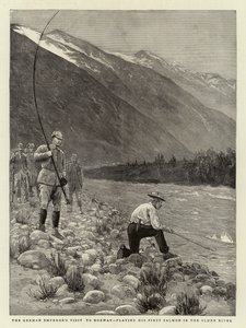 A német császár látogatása Norvégiában, eljátssza első lazacját az Olden Riverben