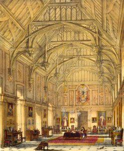 The Grand Hall, Biddington, Surrey, 1600, "A középkor építészete", 1838 alkotó: Joseph Nash