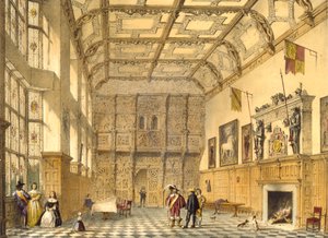 The Great Hall, Hatfield, Berkshire, 1600, illusztráció a "Középkor építészete" című könyvből, 1838 alkotó: Joseph Nash