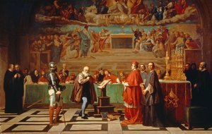 Galileo Galilei (1564-1642) a Szent Hivatal tagjai előtt a Vatikánban, 1633-ban, 1847-ben