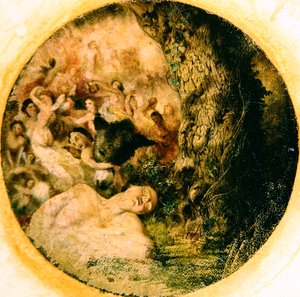 Korong, amely eltávolítja a seggfejet az aljáról, „Oberon és Titania megbékélése” tanulmány, 1847 körül (olaj, vászon a fedélzeten) (lásd még: 68759) alkotó: Joseph Noel Paton