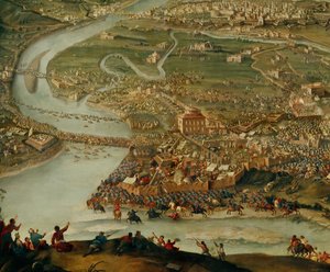 A spanyol örökösödési háború: Savoyai Eugén herceg felszabadítja az olaszországi Torinót a francia csapatok ostroma alól (festmény, vászon)