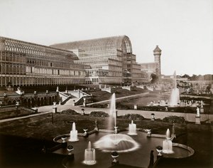 A londoni Kristálypalota: kertek és szökőkutak, 1870 körül (f/w fotó)