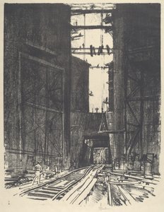A Gatun-zsilip alján, 1912. alkotó: Joseph Pennell