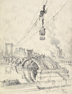 A híd építése, Minneapolis, 1915 alkotó: Joseph Pennell