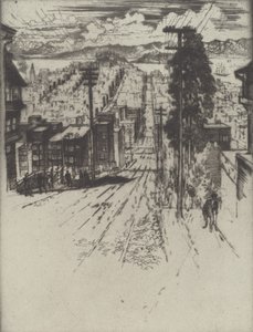 Le és fel a hegyeken az öbölbe, San Francisco, 1912. alkotó: Joseph Pennell