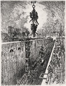 A nap vége: Gatun-zár, VII. lemez a „The Panama Canal”-ból, Joseph Pennelltől alkotó: Joseph Pennell