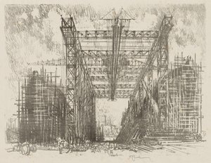 Angol háborús munka: The Gantry (A kereskedelmi hajógyár) alkotó: Joseph Pennell