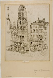 Virágpiac és vajtorony, Rouen alkotó: Joseph Pennell