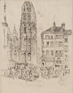 Virágpiac és vajtorony, Rouen, 1907. alkotó: Joseph Pennell