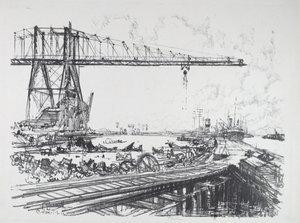 Francia csatorna és amerikai daruk, 1912. alkotó: Joseph Pennell