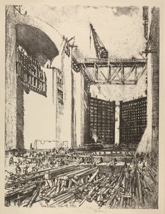 Pedro Miguel Lock padlójának lerakása alkotó: Joseph Pennell