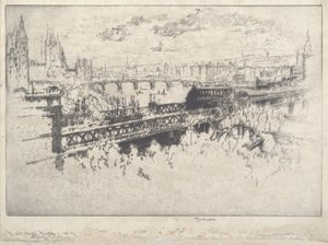 London a Charing Cross Bridge felett alkotó: Joseph Pennell