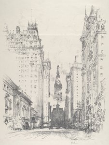 Felnézve a Broad Streetre a Spruce Street felől alkotó: Joseph Pennell