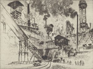 A bánya szája, Ruhrort Oberhausen közelében, 1910. alkotó: Joseph Pennell