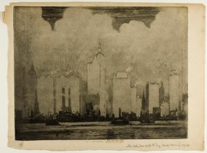 N.Y. a 23. utcai komptól - egy reggeli ködben alkotó: Joseph Pennell