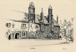 Régi Charterhouse: A Washhouse Court külső homlokzata a belső átjáróval, 1886 alkotó: Joseph Pennell