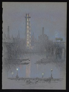 Lőtorony éjszakai fényekkel, a töltésről alkotó: Joseph Pennell