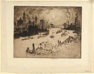 Naplemente a Williamsburg hídról alkotó: Joseph Pennell