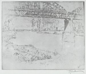 A City Bridge, St. Louis [lent], 1919-ben vagy azután. alkotó: Joseph Pennell