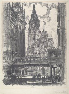 A Városháza és a Market Streeten átívelő híd alkotó: Joseph Pennell