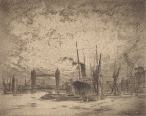 Tower Bridge, este, 1905. alkotó: Joseph Pennell
