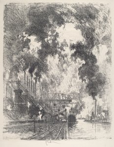 Érc kirakodása, 1917. alkotó: Joseph Pennell