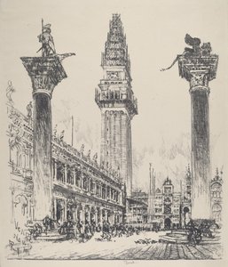 Velence, a harangtorony újjáépítése alkotó: Joseph Pennell