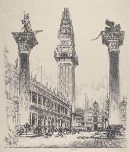Velence, A Campanile újjáépítése, 1911. alkotó: Joseph Pennell
