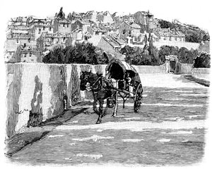 Village du Midi (Dél-Franciaország) lovaskocsival. Joseph Pennell metszete 1888 (részlet). alkotó: Joseph Pennell