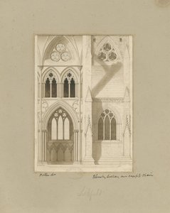 Lichfield katedrális belseje - Nave: szépia rajz alkotó: Joseph Potter