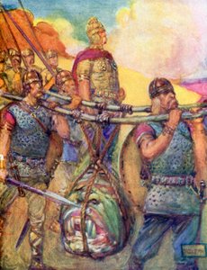 Grendel ocsmány fejét cipelve (színes litográfia)