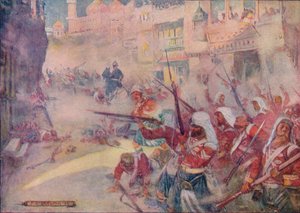 Brit katonákat láttak harcolni az utcákon, 1908, 1920. alkotó: Joseph Ratcliffe Skelton