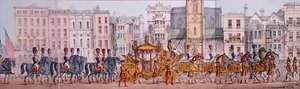 Viktória királynő királyi fejlődésének panorámás ábrázolása a londoni városon keresztül 1837. november 9-én (litho) (részlet) alkotó: Joseph Robins