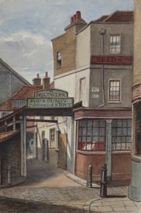 A Bell Tavern, Addle Hill látképe, rajta a Reid and Companys híres stout táblája és egy járdaszegélyoszlop, 1868 (wc, papír) alkotó: Joseph Thomas Wilson