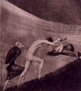 Gátlások (Hemmungen) VI. lemez a „Csillagokhoz vezető veszélyes út” 1. részéből a „Per Aspera ad Astra” sorozatból (rézkarc)