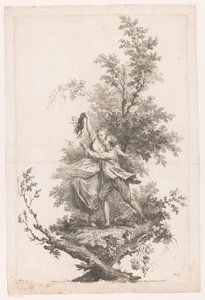 Férfi és nő ölelésben, szőlővel teli kalappal Ősz Négy évszak (sorozat címe) alkotó: Joseph Wagner (possibly)