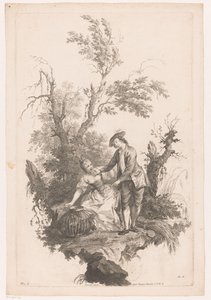 Férfi és nő egy kosár baromfi Nyár Négy évszak (sorozat címe) alkotó: Joseph Wagner (possibly)